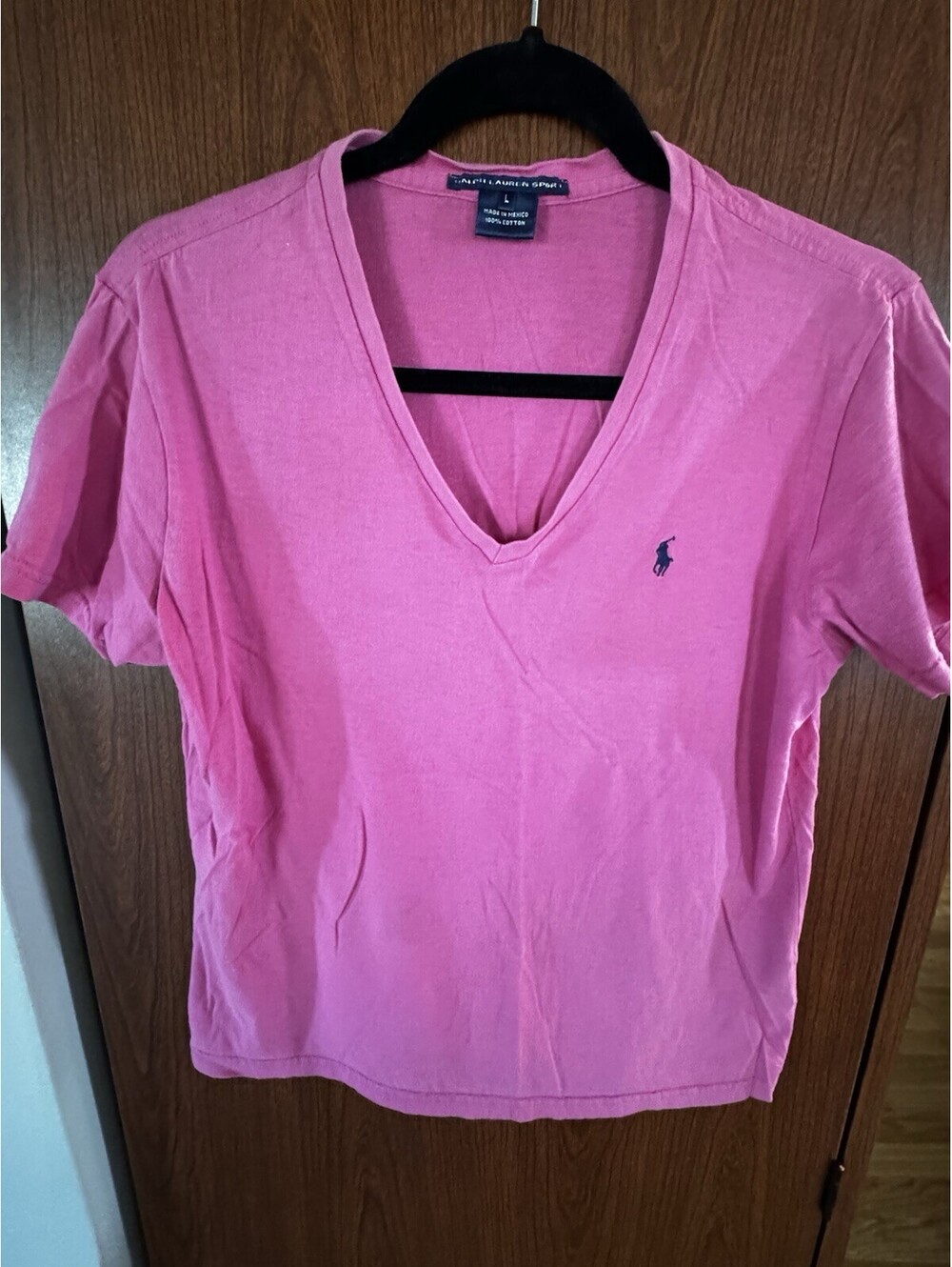 RALPH LAUREN SPORT Short SLEEVE Women V-NECK T-SHIRT Polo Navy Blue Pony
